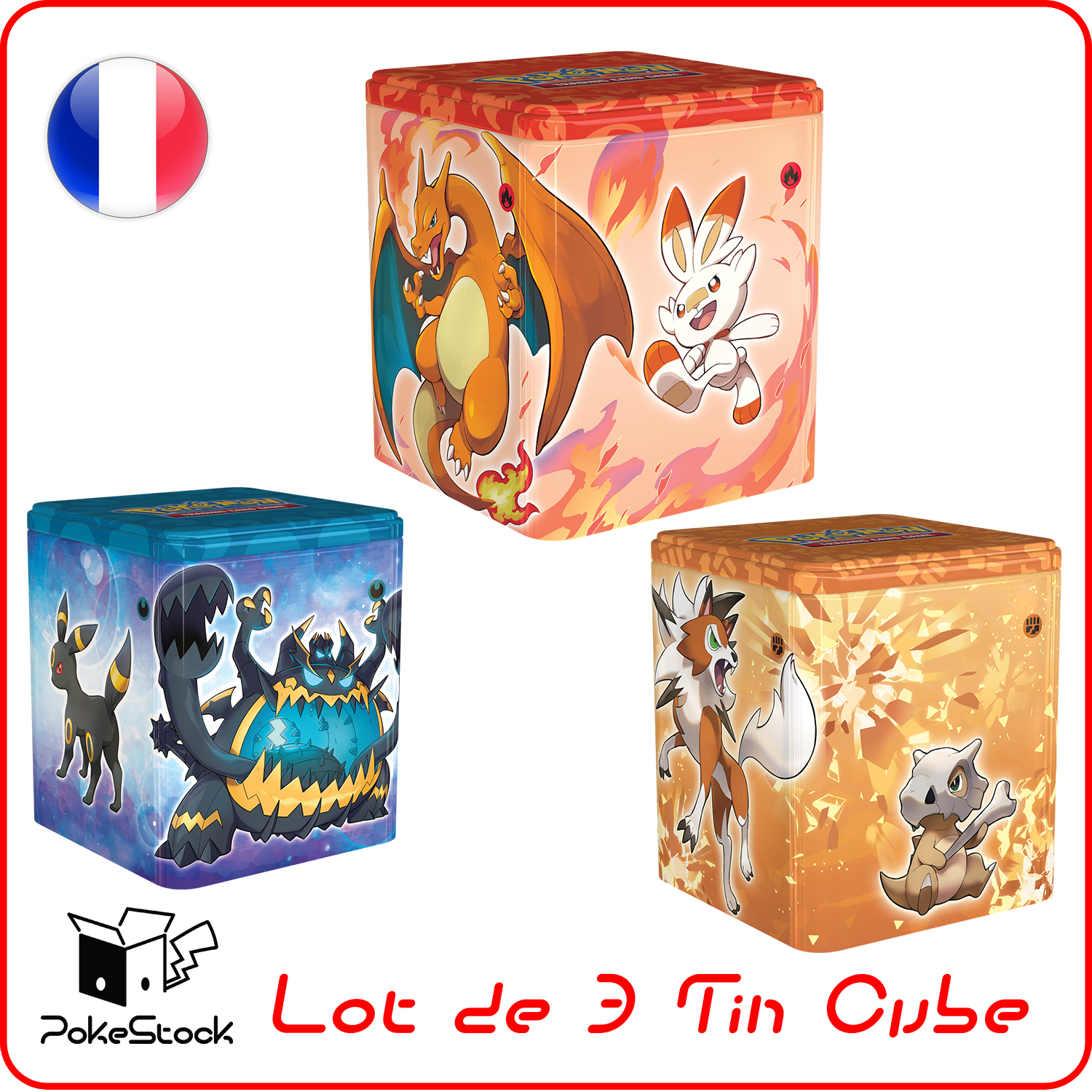 Tin Cube Dracaufeu, Noctali, Lougaroc - Lot de 3